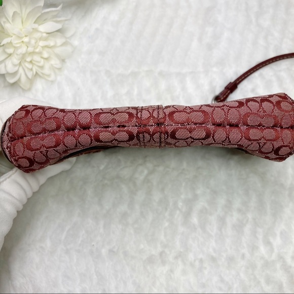 Coach Wine Wristlet Signature Canvas Studs Leather - Picture 6 of 9